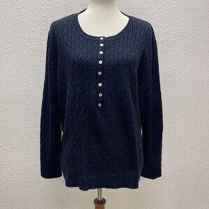 89th & Madison Womens Plus 3X Sweater Navy Blue Cable Knit Buttons Ribbed Top